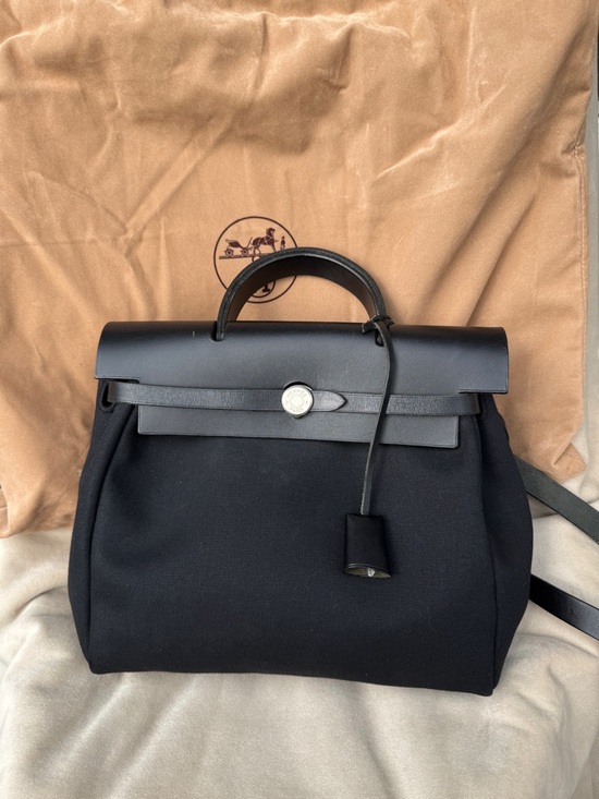 Hermes Handbags - Hermès Herbag Backpack Black Toile Vache Hunter Palladium Full Set VTG Full Set